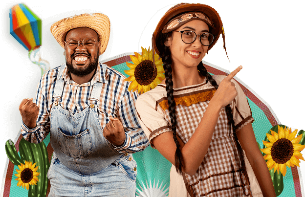 personagens de festa junina, homem, mulher e fogueira